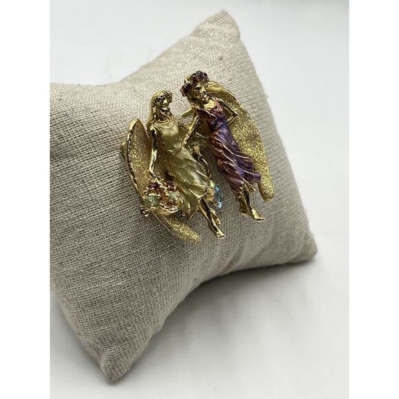 Kirks Folly Two Angel Soul Mate Twin Sister Friends Dancing Gold Tone Pin Brooch - Picture 4 of 9